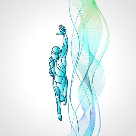 Freestyle Swimmer Color Silhouette. Sport swimming, front crawl. Professional Swimming Illustrationのイラスト素材