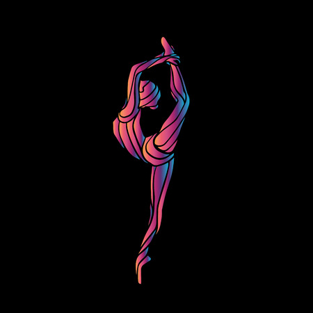 Creative silhouette of gymnastic girl. Art gymnastics, colorful vector illustration with background or banner template in trendy abstract colorful polygon style and rainbow backのイラスト素材