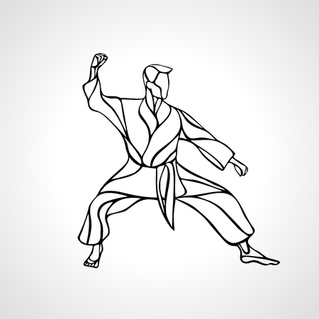 Man in a karate pose. Martial arts man silhouette. Detailed vector illustration of a martial arts masterのイラスト素材