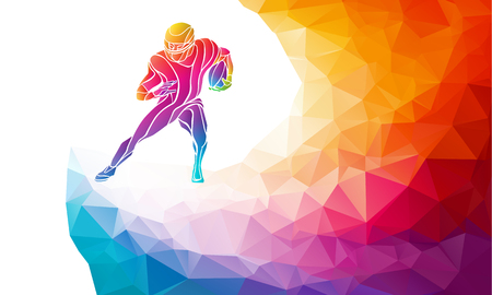 Abstract american football player, color vector illustration on polygonal multicolor backgroundのイラスト素材