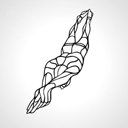 Freestyle Swimmer Black Silhouette. Sport swimming, front crawl. Vector Professional Swimming Illustrationのイラスト素材