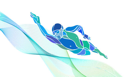 Freestyle Swimmer Black Silhouette. Sport swimming, front crawl. Vector Professional Swimming Color Illustrationのイラスト素材