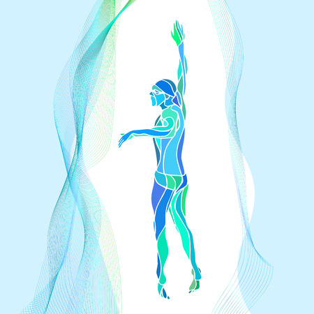 Freestyle Swimmer Color Silhouette. Sport swimming, front crawl. Professional Swimming Vector Illustration.のイラスト素材