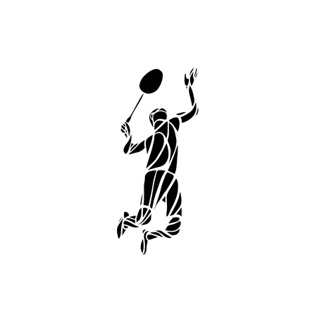 Creative silhouette of professional Badminton player doing smash shot. Vector illustrationのイラスト素材
