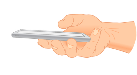Hand Holding Mobile, arm with cell, color drawing hand with mobile phone, side view. Vector illustrationのイラスト素材