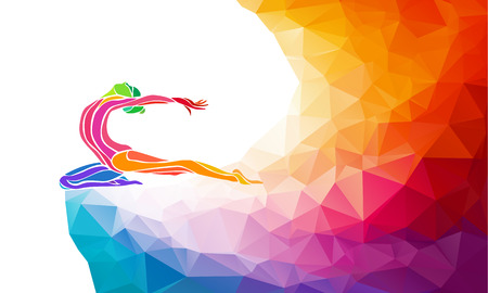 Creative silhouette of gymnastic girl. Art gymnastics, colorful illustration with background or template in trendy abstract colorful polygon style and rainbow backのイラスト素材