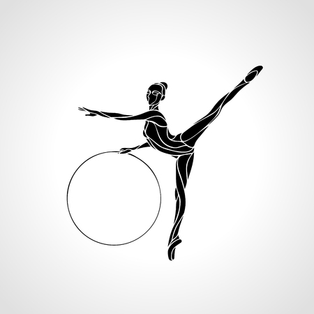 Rhythmic Art Gymnastics with Hoop black Silhouette on white background.のイラスト素材
