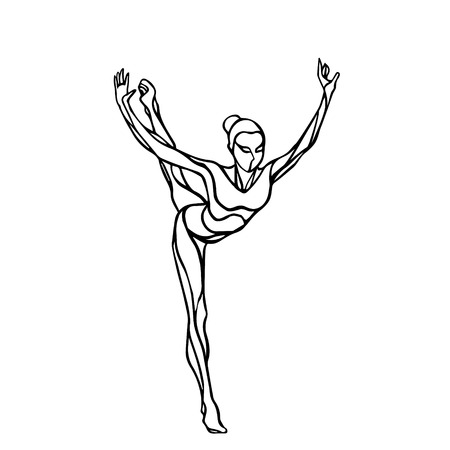 Creative silhouette of gymnastic girl. Art rhythmic gymnastics, black and white illustrationのイラスト素材