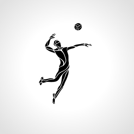Volleyball player serving the ball - black vector silhouette.のイラスト素材