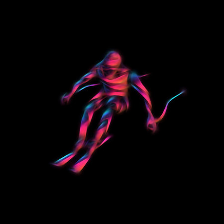 Ski downhill. Creative silhouette of the skier.