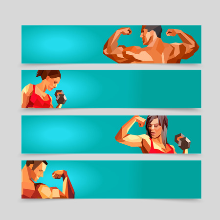 Sport Activity Banner Templates Athelets On Ghorisontal Low Poly