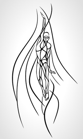 Back Crawl Backstroke Swimmer Silhouette. Stylised creative sport swimming, one of four swim technique. Vector professional swimming illustration, eps 8のイラスト素材