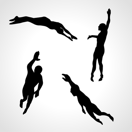 4 Silhouettes Collection of Professional Crawl Swimmers. Vector illustration clipartのイラスト素材