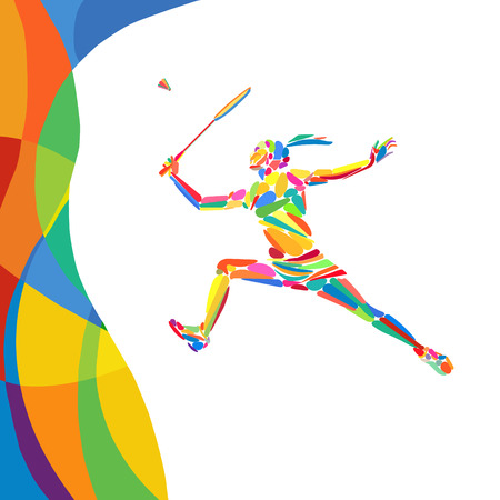Abstract colorful pattern with Badminton Player. Summer colors - Green, orange, yellow, blue. Sport background for design advertising.のイラスト素材