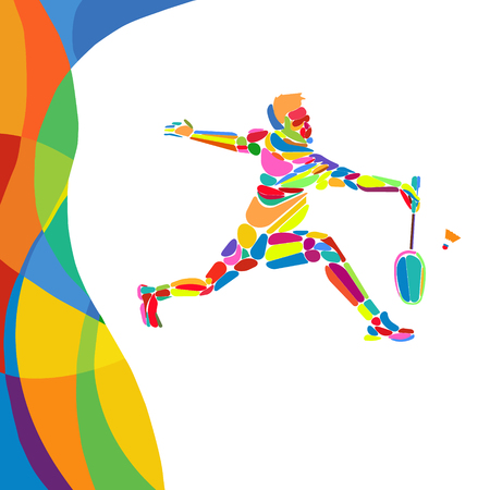 Abstract colorful pattern with Badminton Player. Summer colors - Green, orange, yellow, blue. Sport background for design advertising.のイラスト素材