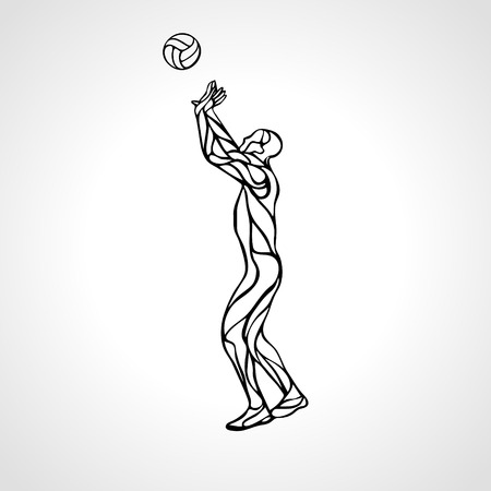 Stylized athlete, played volleyball. Volleyball player on setter position. Eps 8, vector illustrationのイラスト素材