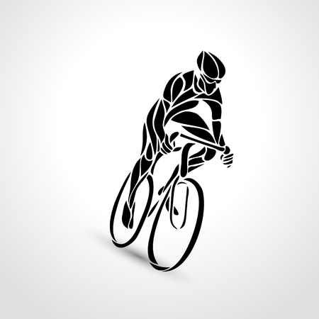 Abstract creative silhouette of bicyclist. Black cyclist wave style logo. Front view. Vector illustration of bikeのイラスト素材