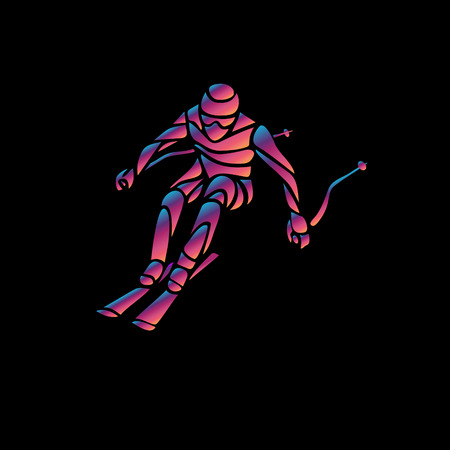 Ski downhill. Creative silhouette of the skier. Giant Slalom Ski Racer. Color illustrationのイラスト素材