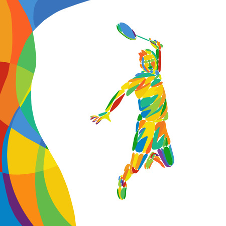 Abstract colorful pattern with Badminton Player. Summer colors - Green, orange, yellow, blue. Sport background for design advertising. Eps8 stock vectorのイラスト素材