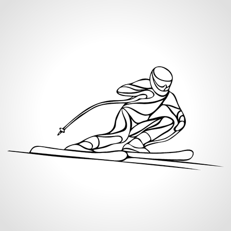 Giant Slalom Ski Racer outline silhouette. Vector illustrationのイラスト素材
