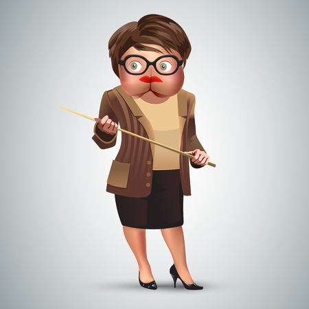 Old female teacher holding a pointer with head looking like assのイラスト素材