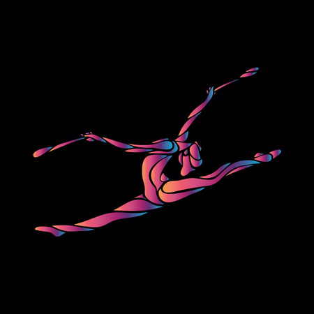 Creative silhouette of gymnastic girl. Art gymnastics flexible girlの写真素材