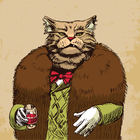 Arrogant sophisticated dressed cat boss looking with contempt.のイラスト素材