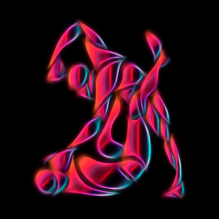 MMA fighters abstract neon silhouettes on black. Boxing iconの写真素材