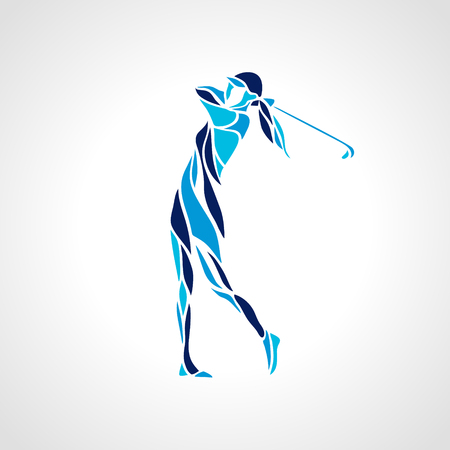 Silhouette of woman golf player in blue colors. Vector eps10.のイラスト素材