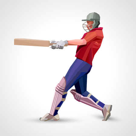 Abstract cricket player polygonal low poly illustrationのイラスト素材