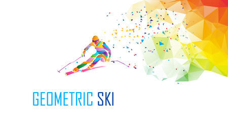 Giant slalom ski racer silhouette. Color illustrationのイラスト素材