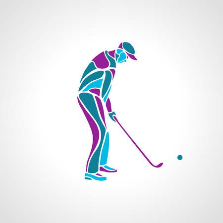 Silhouette of golf player in blue colours. Vector eps8のイラスト素材