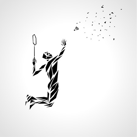 Geomertic polygonal silhouette of professional Badminton playerのイラスト素材