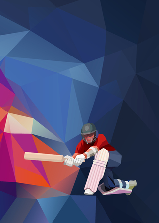 Abstract cricket player polygonal low poly illustrationのイラスト素材