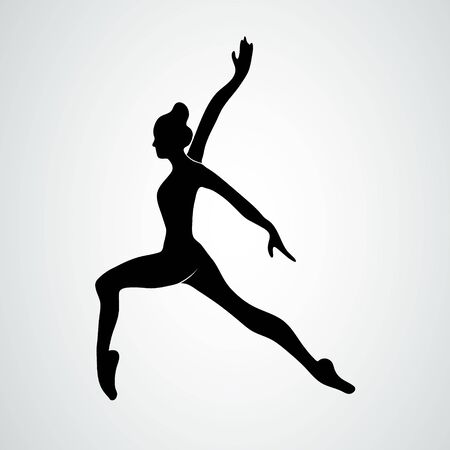Dancer standing on one leg. Black elegant silhouette on a white backgroundのイラスト素材