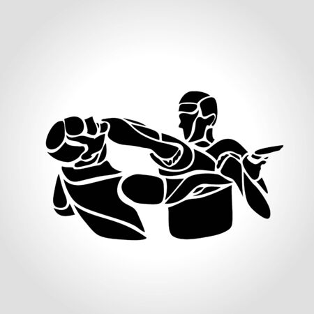 Krav maga silhouettes. Two abstract fighters pictogramのイラスト素材