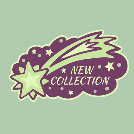 New Collection sale text over paint texture with shooting star vector illustration. Perfect sticker design for a shop and sale banners.のイラスト素材