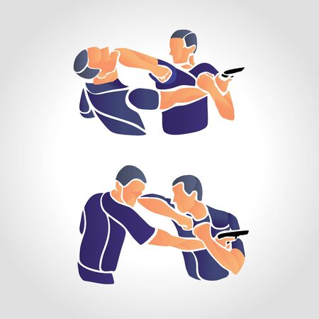 Vector Krav Maga Sparring Cartoon Illustration. Fight two people. Branding Identity Corporate  isolated on a white backgroundのイラスト素材
