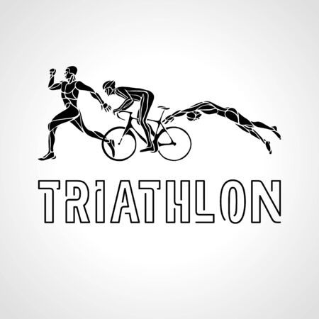 Color flat  triathlon. Vector figures triathletesのイラスト素材