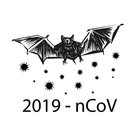 Bat vector Disease carrier coronavirus outbreak or 2019 ncov with coronavirus cellのイラスト素材