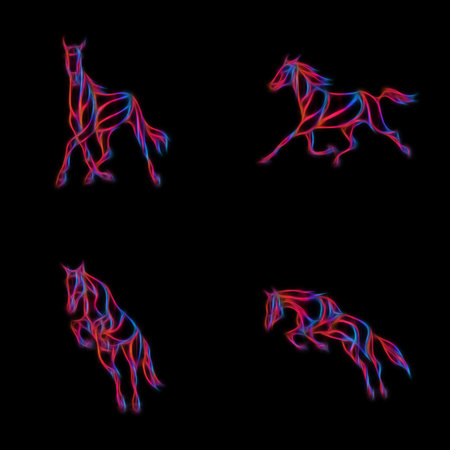 Running horses. Set of creative silhouettes. Abstract clipartの写真素材
