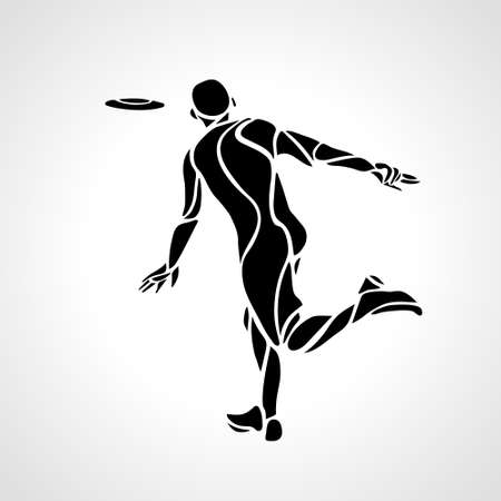 Athlete throwing flying disc . Playing flying disc . Vector illustrationのイラスト素材
