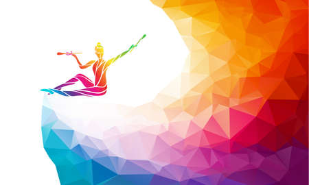 Creative silhouette of gymnastic girl. Art gymnastics with clubsのイラスト素材