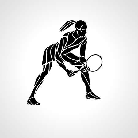 Tennis player female stylized abstract vector silhouetteのイラスト素材