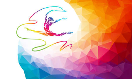 Silhouette of spectrum color gymnastic girl with ribbonのイラスト素材