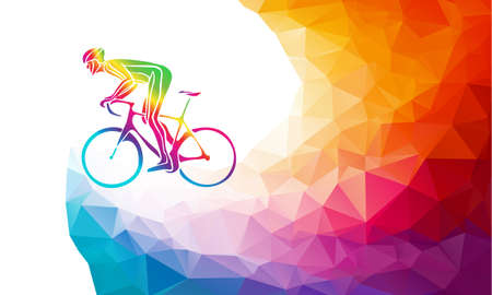 Professional cyclist involved in a bike race. Polygonal low polyのイラスト素材
