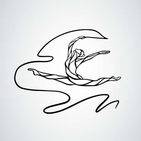 Art gymnastics with ribbon, abstract silhouette clipart vectorのイラスト素材
