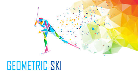 Cross country Ski Racer silhouette. Color illustration vectorのイラスト素材