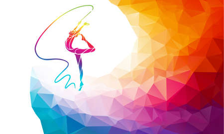 Silhouette of spectrum color gymnastic girl with ribbonのイラスト素材