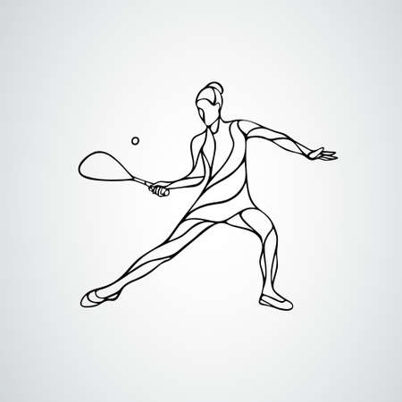 Squash player female abstract outline silhouette vectorのイラスト素材